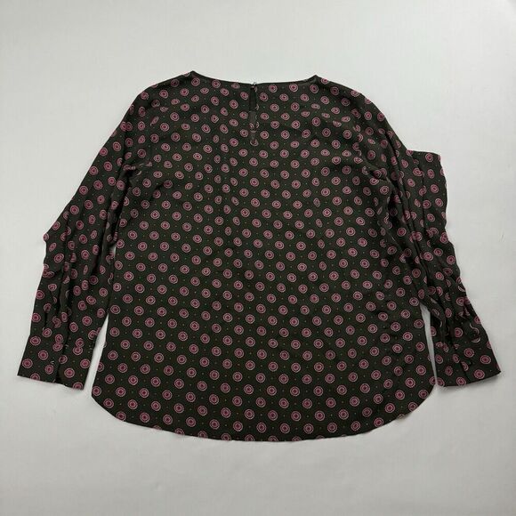Banana Republic Green Pink Geometric Blouse Ruffles Long Sleeve Sz LP L Petite - Picture 9 of 10